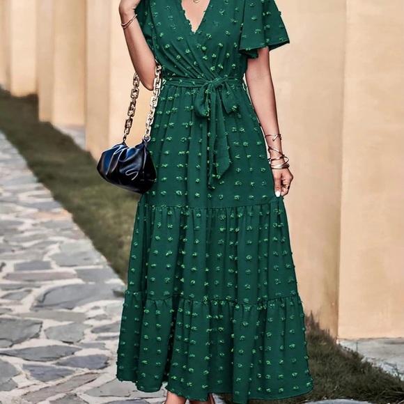 Emerald Green Swiss Dot Dress EUC - Picture 2 of 7